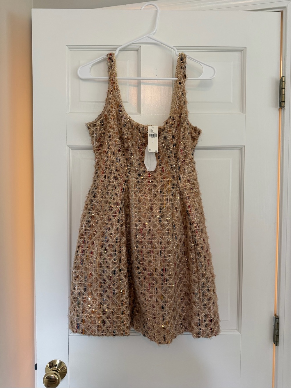 Maeve Beaded Tan Mini Dress with Multicolor Accents